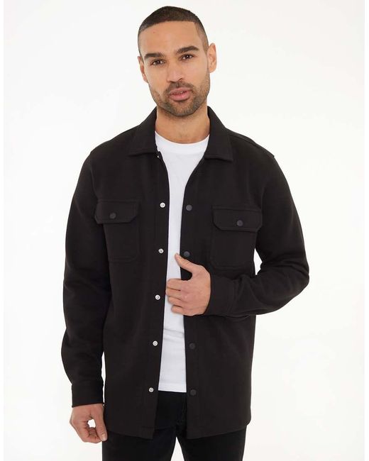 Threadbare Black Relaxed Fit Cotton Twill Button Up Overshirt for men