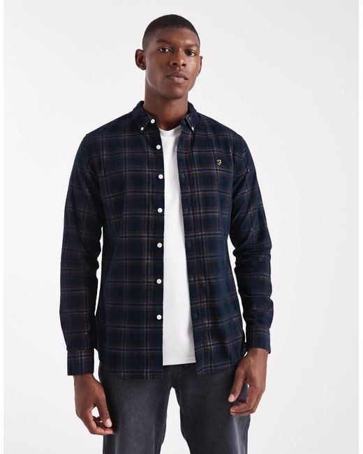 Farah Blue Fontella Long Sleeve Cord Check Shirt for men