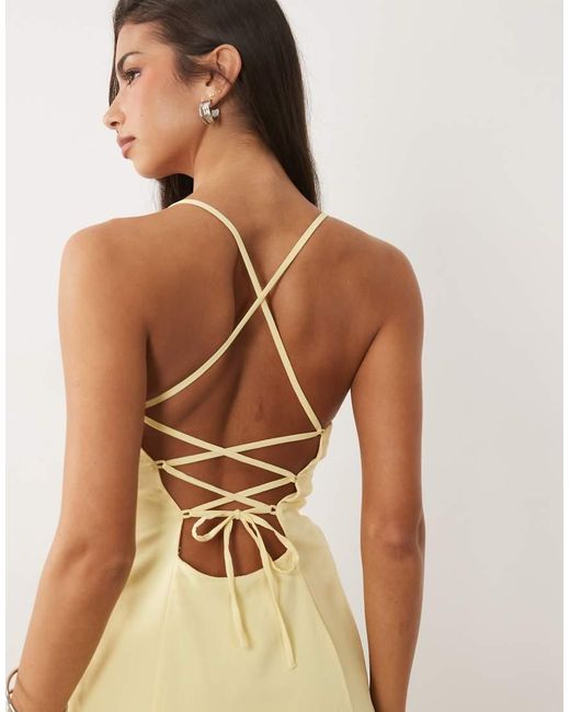 Oh Polly Natural V-Neck Drop Waist Lace Up Mini Dress