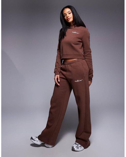 Nike Brown Embroidered Logo Cropped Hoodie