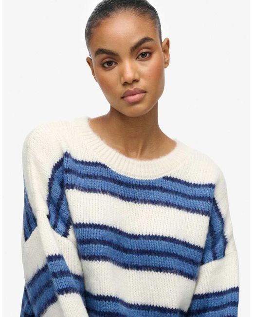 Superdry Blue Slouchy Brushed Stripe Knit Jumper