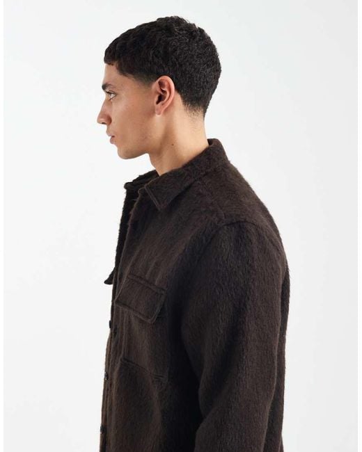 ASOS Black Brushed Wool Look Overshirt for men