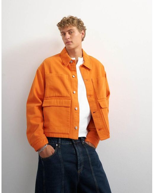 Topman Orange Oversized Fit Twill Harrington Jacket for men