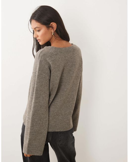 Vila Brown Oversize-strickpullover mit v-ausschnitt