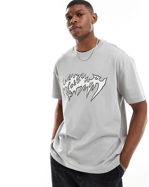 Weekday Gray Oversized T-shirt With Spikey Graphic Print for men