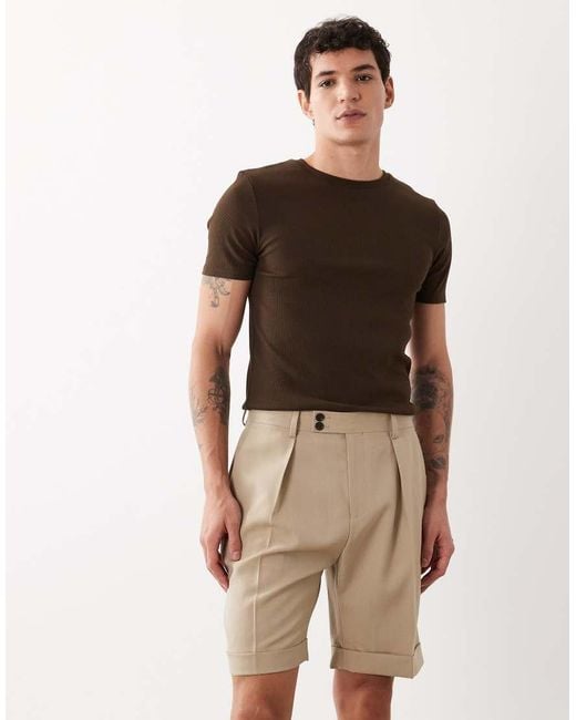 ASOS Natural Premium 100% Wool Regular Fit Shorts for men