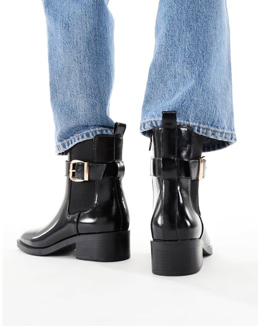 Schuh Blue Cadie Buckle Detail Heeled Chelsea Boots
