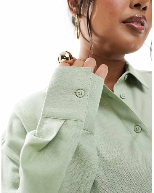 Camisa De Mezcla De Lino De Asos Design Curve-Verde ASOS de color Green