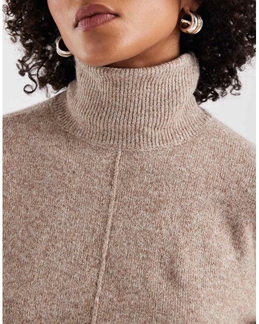 Vero Moda Natural Knitted Roll Neck Jumper With Volume Sleeve