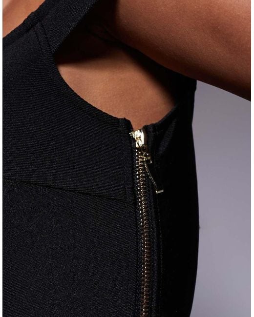 ASOS Black Bandage Off Shoulder Top With Asymmetric Hem