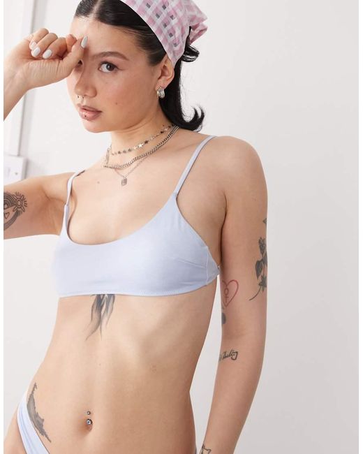 Top Bikini Azzurro Con Scollo Rotondo E Allacciatura Sul Retro di Monki in Pink