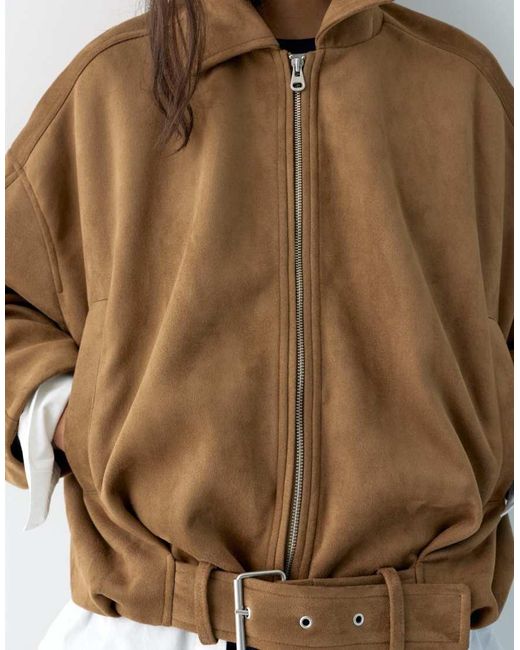 Pull&Bear Brown Faux Suede Bomber Jacket