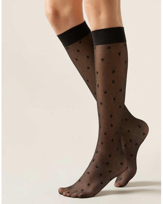 Calzedonia Black Heart And Polka Dot Knee-High Socks