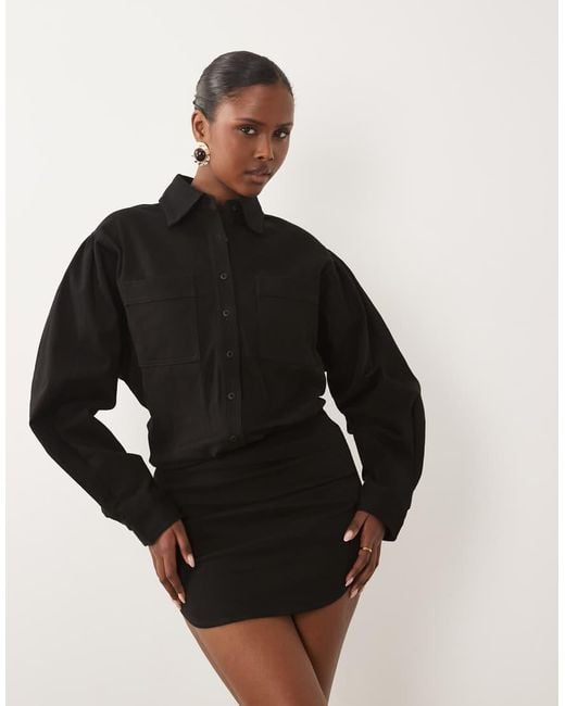 Noughts & Kisses Black Denim Pocket Front Fitted Skirt Mini Dress