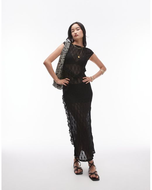 TOPSHOP Sheer Lace Maxi Dress With Scoop Back in Black Lyst