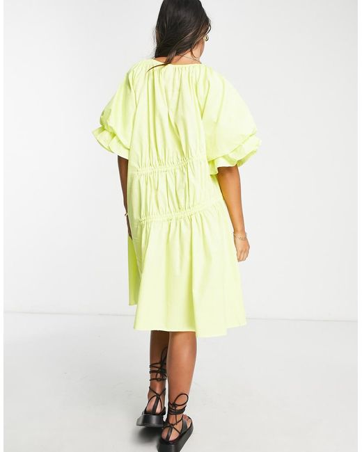Y.A.S Yellow Ruched Puff Sleeve Mini Dress