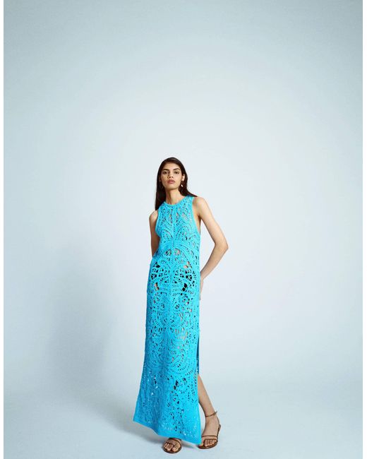 TOPSHOP Blue – maxikleid aus hochwertigem häkelstrick
