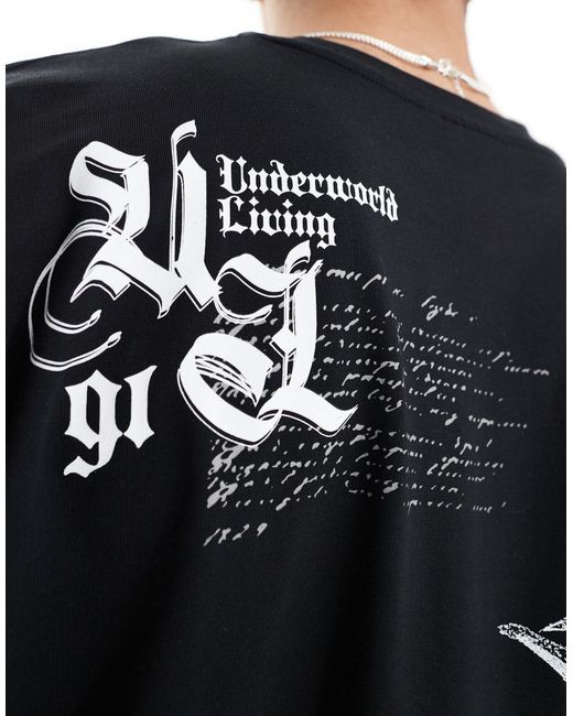 Camiseta negra extragrande con estampado grunge ASOS de hombre de color Black