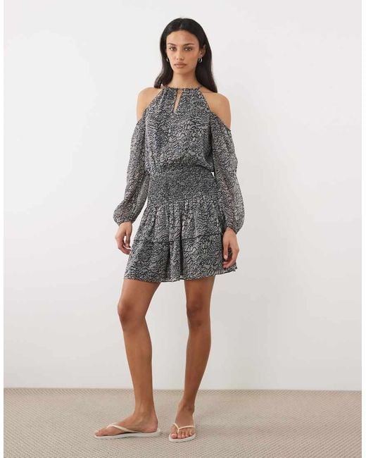 Mango Gray Teen Cold Shoulder Ruffle Mini Dress
