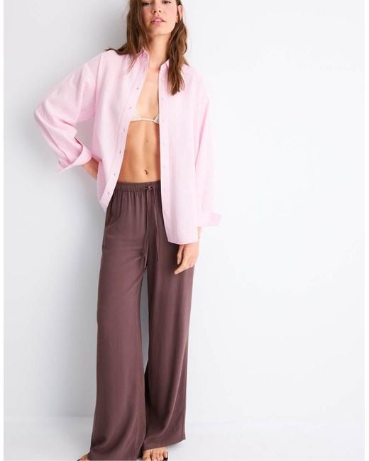 Stradivarius Purple Linen-effect Shirt