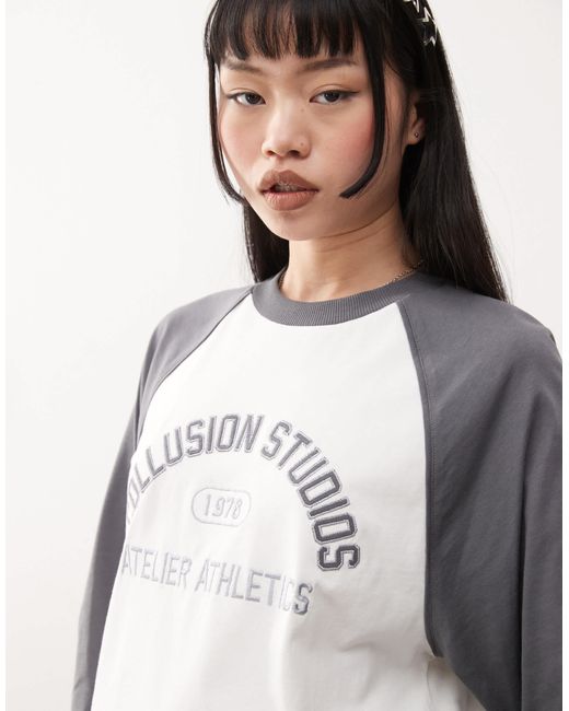 Collusion White Relaxed Retro Logo Raglan T-Shirt