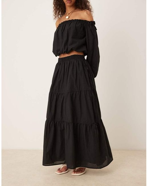 ASOS Black Boho Tie Side Tiered Maxi Skirt