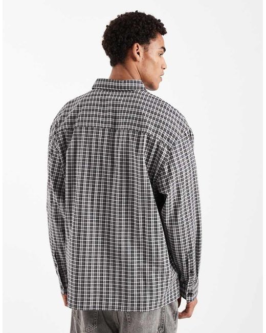 ASOS Gray Oversized Dad Plaid Shirt for men