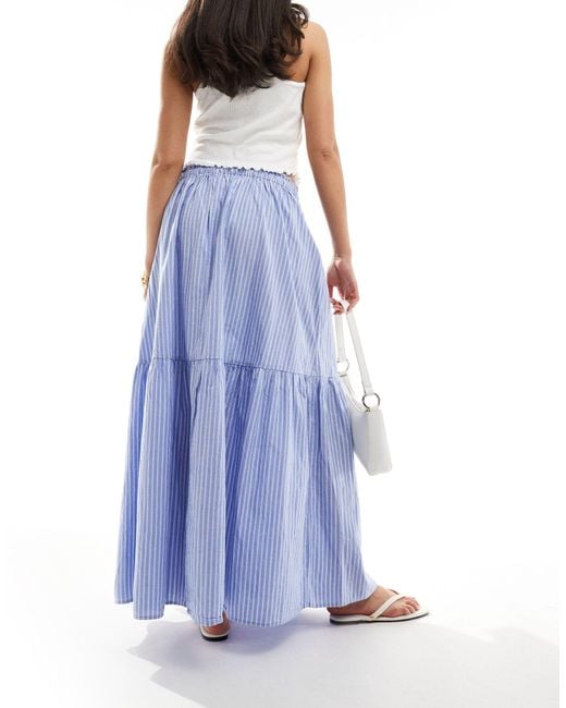 Stradivarius Blue Str Maxi Skirt With Elasticated Tie Waist