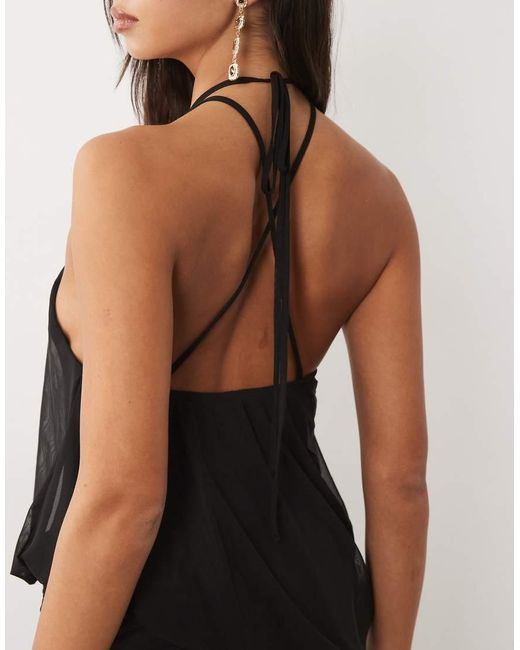 ASOS Black Mesh Slouchy Blouson Ruched Maxi Dress