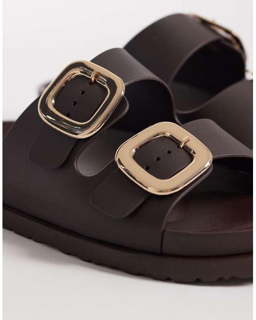 London Rebel Brown Astra Double Buckle Sandals
