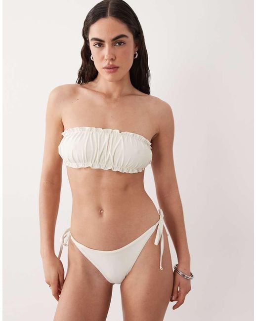 Miss Selfridge Natural Ruched Bandeau Bikini Top