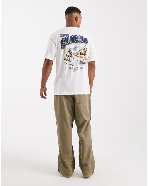 Only & Sons White Oversized Fit T-Shirt With Colorado Back Print for men