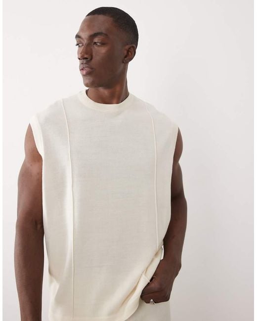 ASOS White Oversized Knitted Vest With Piping Detail for men