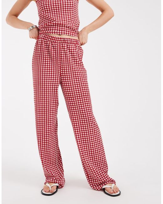 Pieces Red High Waisted Gingham Pants