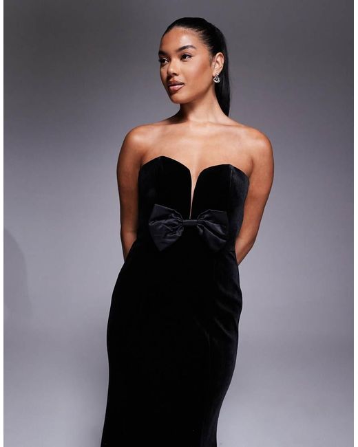 Jarlo Black Velvet Bandeau Maxi Dress With Bow Front