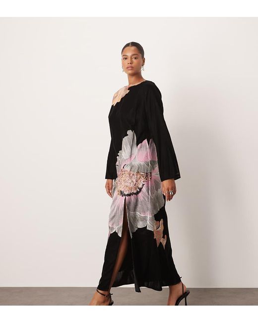 ARRANGE Black Curve Velvet Embroidered Floral Maxi Dress