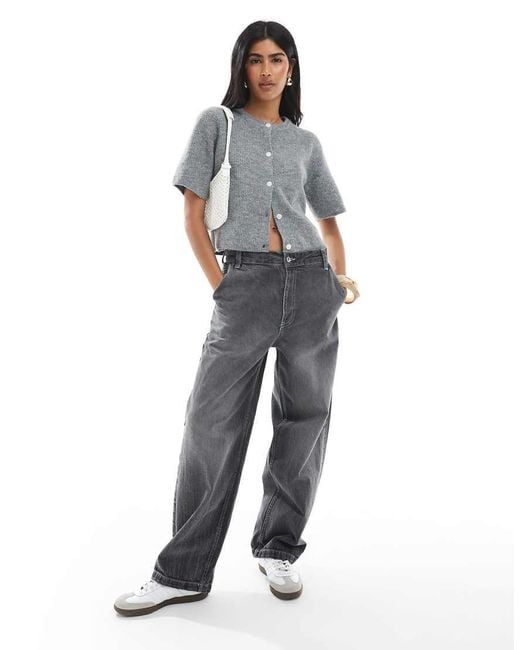 Pieces Gray Short Sleeve Boxy Cardigan