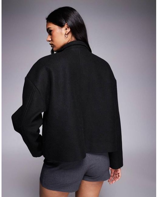 Aria Cove Blue Funnel Neck Zip Through Wool Look Pocket Detail Jacket