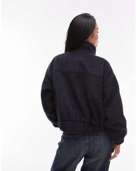 TOPSHOP Black Formal Funnel Neck Boucle Bomber Style Coat