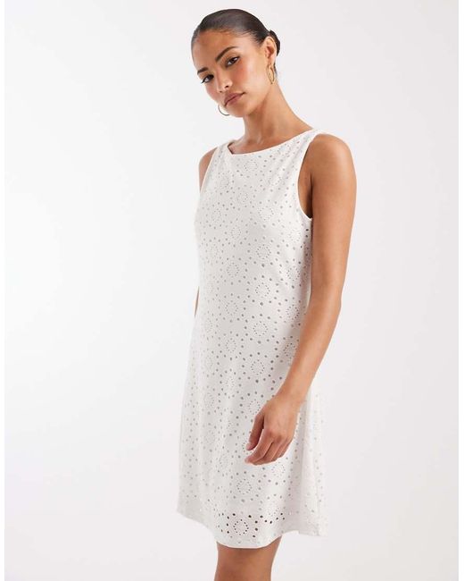 Vero Moda White Jersey Floral Broderie Sleeveless Mini Dress