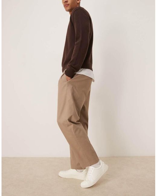 ASOS Natural Smart Cotton Rich Pull On Relaxed Tapered Trousers for men