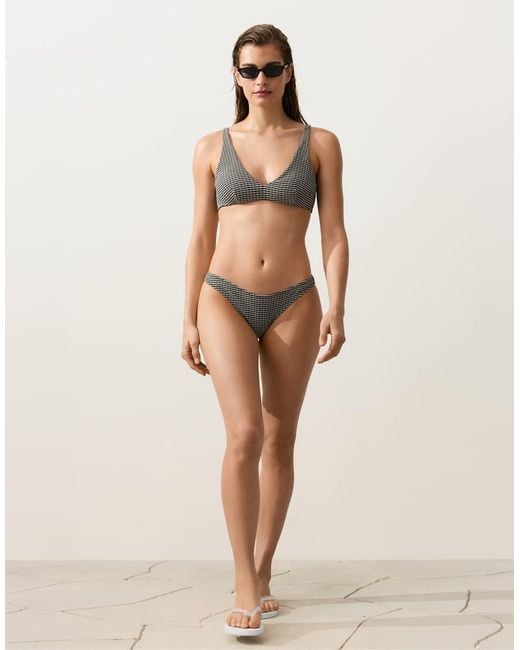 Oysho Brown Mini Check U-Cut Medium-Coverage Bikini Briefs