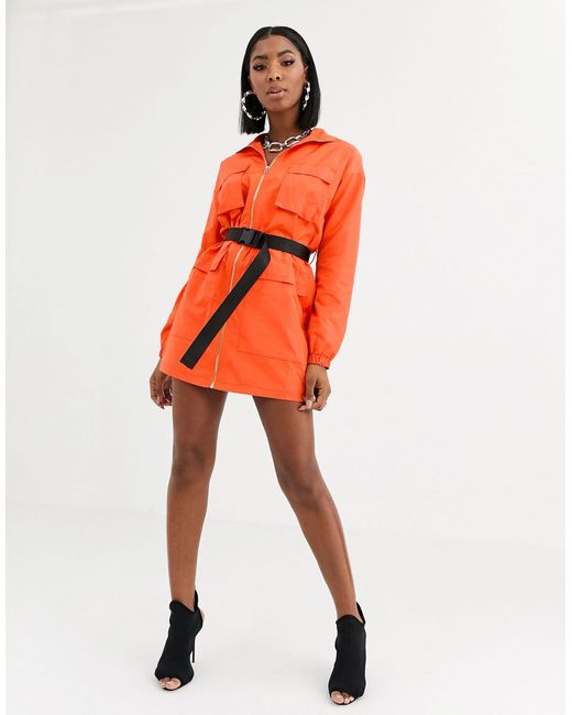orange utility dress