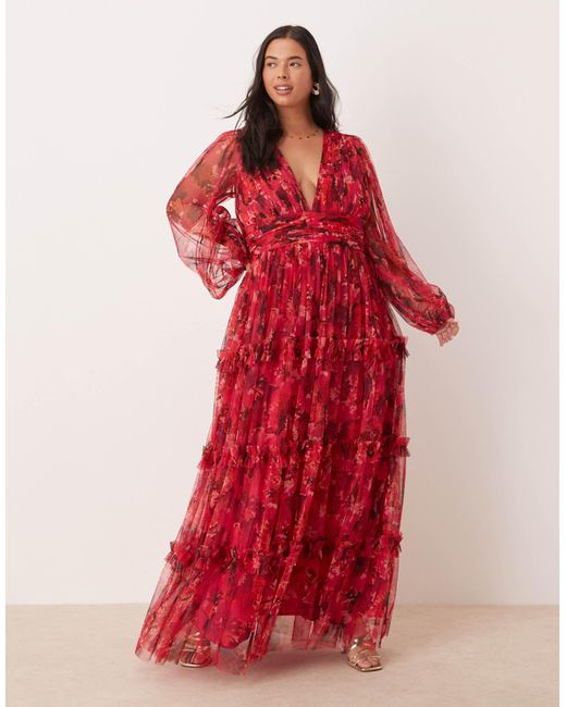 Lace & Beads Plus Red Boho Ruffle Maxi Dress