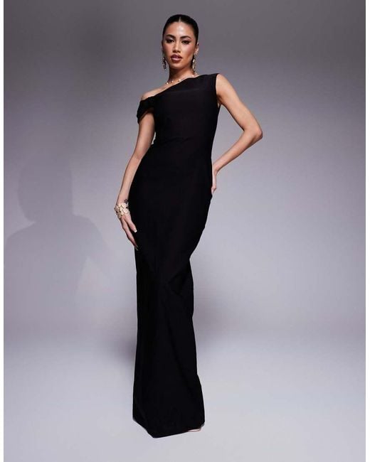 Vesper Blue Bengaline One Shoulder Knot Detail Maxi Bodycon Dress