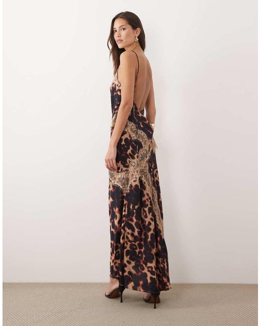 ASOS Natural Overlay Lace Trim Midaxi Dress With Back Detail