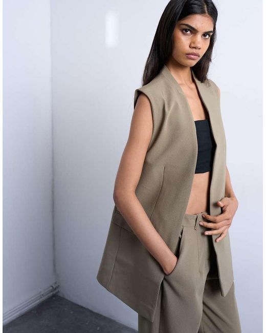 TOPSHOP Gray Throw-on Sleeveless Blazer