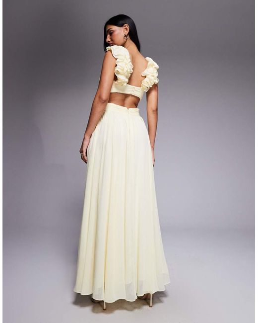 Forever New Yellow Chiffon Ruffle Shoulder Maxi Dress