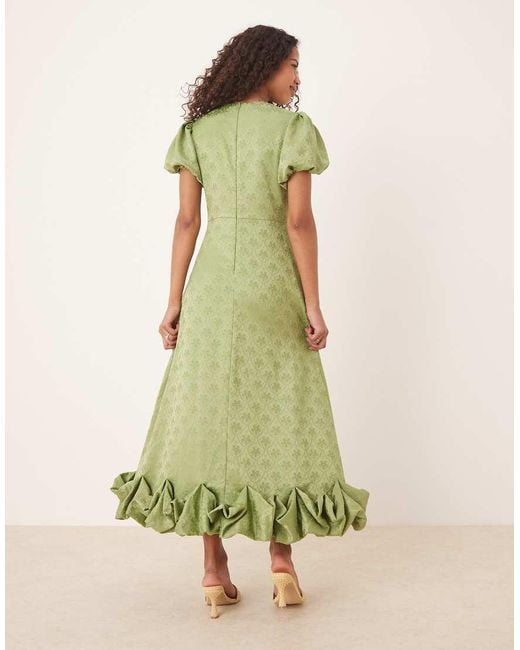 Sister Jane Green Puff Sleeve Bubble Hem Maxi Dress