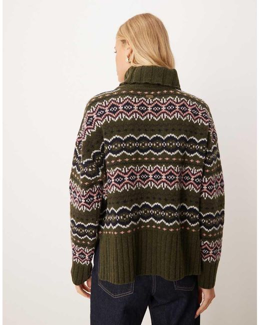 Barbour Gray Helen Knitted Turtle Neck Fairisle Jumper